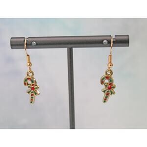 Small Candy Cane Green Red and Gold Earrings E124